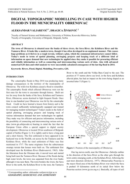 Digital Topographic Modelling in Case with Higher Flood in the Municipality Obrenovac