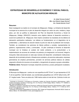 Estrategias De Desarrollo Económico Y Social Para El Municipio De Alfajayucan Hidalgo