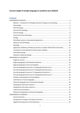 Courses Taught in Foreign Languages in Academic Year 2018/19 Content