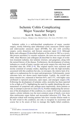 Ischemic Colitis Complicating Major Vascular Surgery Scott R