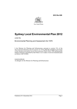 Sydney Local Environmental Plan 2012 Under the Environmental Planning and Assessment Act 1979