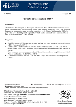 SB 73/2012 Rail Station Usage, 2010-11