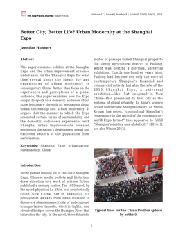 Urban Modernity at the Shanghai Expo