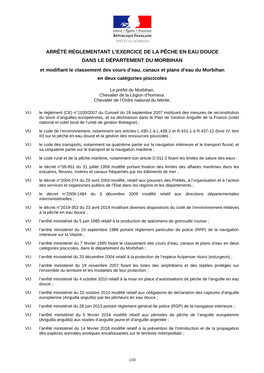 Arrêté Réglementant L'exercice De La Pêche En Eau Douce Dans Le Département Du Morbihan