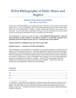 NCEA Bibliography of Elder Abuse and Neglect