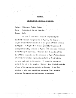 ABSTRACT AIR' TRANSPORT BILATERALS of NIGERIA Author&