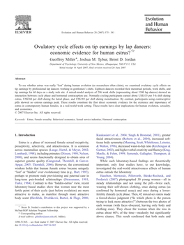 Ovulatory Cycle Effects on Tip Earnings by Lap Dancers: Economic Evidence for Human Estrus?☆ ⁎ Geoffrey Miller , Joshua M