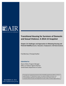 Transitional Housing for Survivors of Domestic and Sexual Violence: a 2014-15 Snapshot