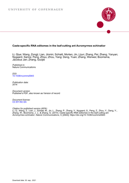 Caste-Specific RNA Editomes in the Leaf-Cutting Ant Acromyrmex Echinatior