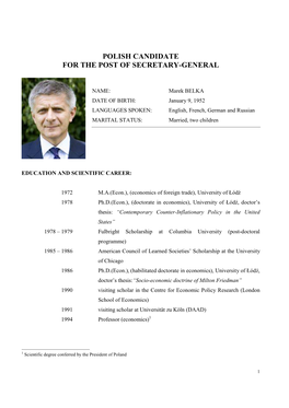 Polish Candidate for the Post of Secretary-General