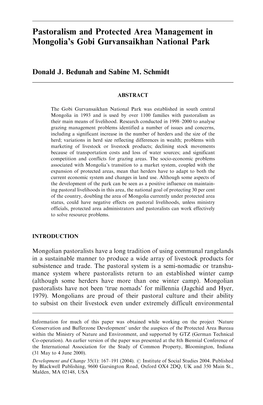 Pastoralism and Protected Area Management in Mongolia's Gobi