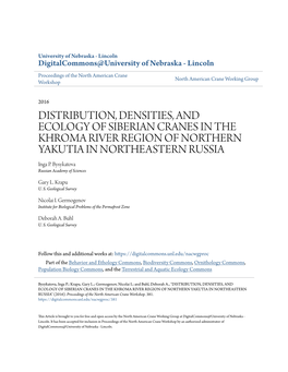 DISTRIBUTION, DENSITIES, and ECOLOGY of SIBERIAN CRANES in the KHROMA RIVER REGION of NORTHERN YAKUTIA in NORTHEASTERN RUSSIA Inga P