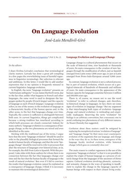 On Language Evolution José-Luis Mendívil-Giró