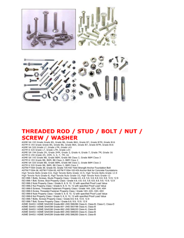 Threaded Rod / Stud / Bolt / Nut / Screw / Washer