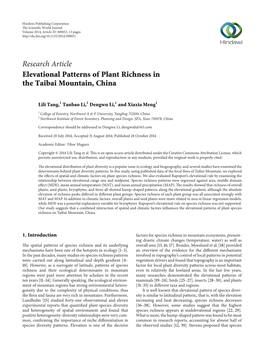 Elevational Patterns of Plant Richness in the Taibai Mountain, China