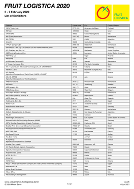 FRUIT LOGISTICA 2020 5 - 7 February 2020 List of Exhibitors