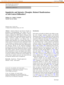 Impulsivity and Intrusive Thoughts: Related Manifestations of Self-Control Difﬁculties?