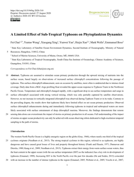 A Limited Effect of Sub-Tropical Typhoons on Phytoplankton Dynamics