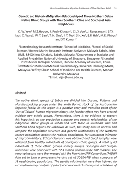 Genetic and Historical Migration Relationships of Three Northern Sabah Native Ethnic Groups with Their Southern China and Southeast Asia Neighbours