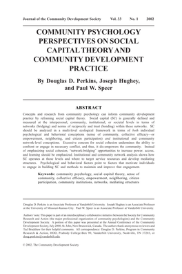 COMMUNITY PSYCHOLOGY PERSPECTIVES on SOCIAL CAPITAL THEORY and COMMUNITY DEVELOPMENT PRACTICE by Douglas D