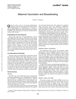 Maternal Vaccination and Breastfeeding