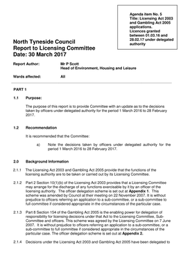 North Tyneside Council Report to Licensing Committee Date: 30