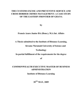 The Customs Excise and Preventive Service and Cross Border Crimes Management: a Case Study of the Eastern Frontier of Ghana