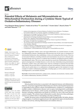 Potential Effects of Melatonin and Micronutrients on Mitochondrial Dysfunction During a Cytokine Storm Typical of Oxidative/Inﬂammatory Diseases