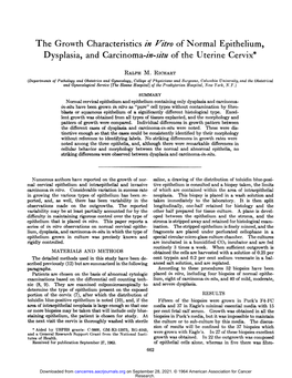 Of the Uterine Cervix In-Situ Dysplasia, and Carcinoma