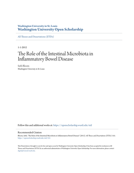 The Role of the Intestinal Microbiota in Inflammatory Bowel Disease Seth Bloom Washington University in St