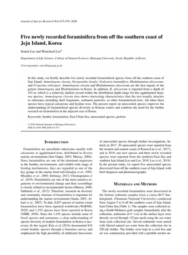 Five Newly Recorded Foraminifera from Off the Southern Coast of Jeju Island, Korea