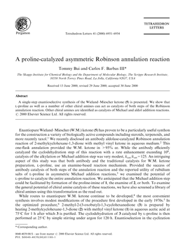 A Proline-Catalyzed Asymmetric Robinson Annulation Reaction