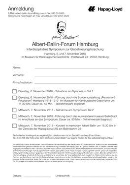 Anmeldung Albert-Ballin-Forum Hamburg