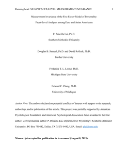 Facet-Level Measurement Invariance 1