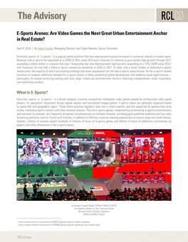 E-Sports Arenas: Are Video Games the Next Great Urban Entertainment Anchor in Real Estate?