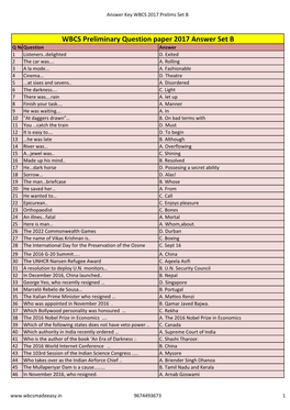 WBCS Prelims Answer Key 2017