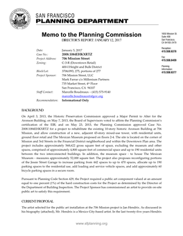 Memo to the Planning Commission DIRECTOR’S REPORT: JANUARY 12, 2017