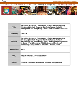 Title Securities & Futures Commission V China Metal Recycling (Holdings