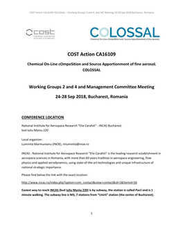 COST Action CA16109 COLOSSAL ̶ Working Groups 2 and 4, and MC Meeting 24-28 Sep 2018 Bucharest, Romania