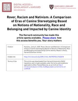 Rover, Racism and Nativism: a Comparison of Eras of Canine Stereotyping Based on Notions of Nationality, Race and Belonging and Impacted by Canine Identity