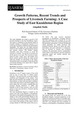 Growth Patterns, Recent Trends and Prospects of Livestock Farming: a Case Study of East Kazakhstan Region Atiqullah Malik