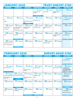 January 2020 Tevet-Shevat 5780 February 2020 Shevat-Adar 5780