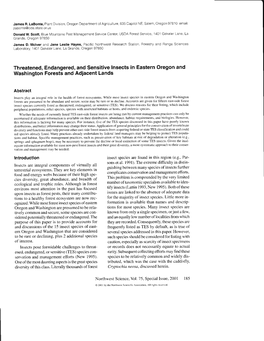 Threatened, Endangered, and Sensitive Insects in Eastern Oregon and Washington Forests and Adiacent Lands