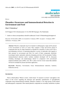 Phenolics: Occurrence and Immunochemical Detection in Environment and Food