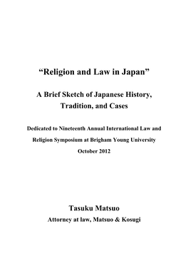 “Religion and Law in Japan”