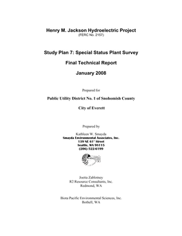 Henry M. Jackson Hydroelectric Project Study Plan 7: Special Status