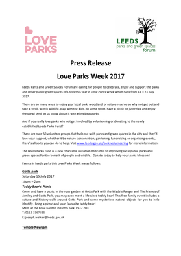 PR, Love Parks Week 2017