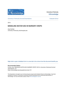 Modeling Water Use in Nursery Crops