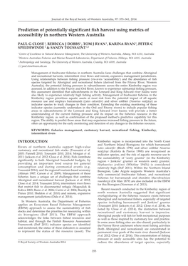 Prediction of Potentially Significant Fish Harvest Using Metrics of Accessibility in Northern Western Australia