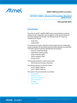 AT10747: SAM L Advanced Encryption Standard (AES) Driver